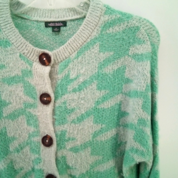 2020 Wild Fable Houndstooth Whiskers Mint Green Chunky Cardigan Balloon Sleeves - Picture 10 of 11
